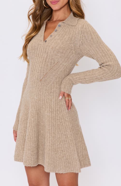 Vici Collection Ember Long Sleeve Fit & Flare Sweater Minidress In Brown