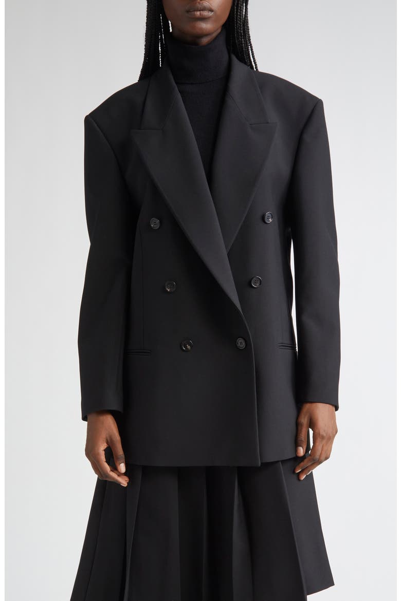 Shawn Double Breasted Virgin Wool Blazer, Main, color, BLACK
