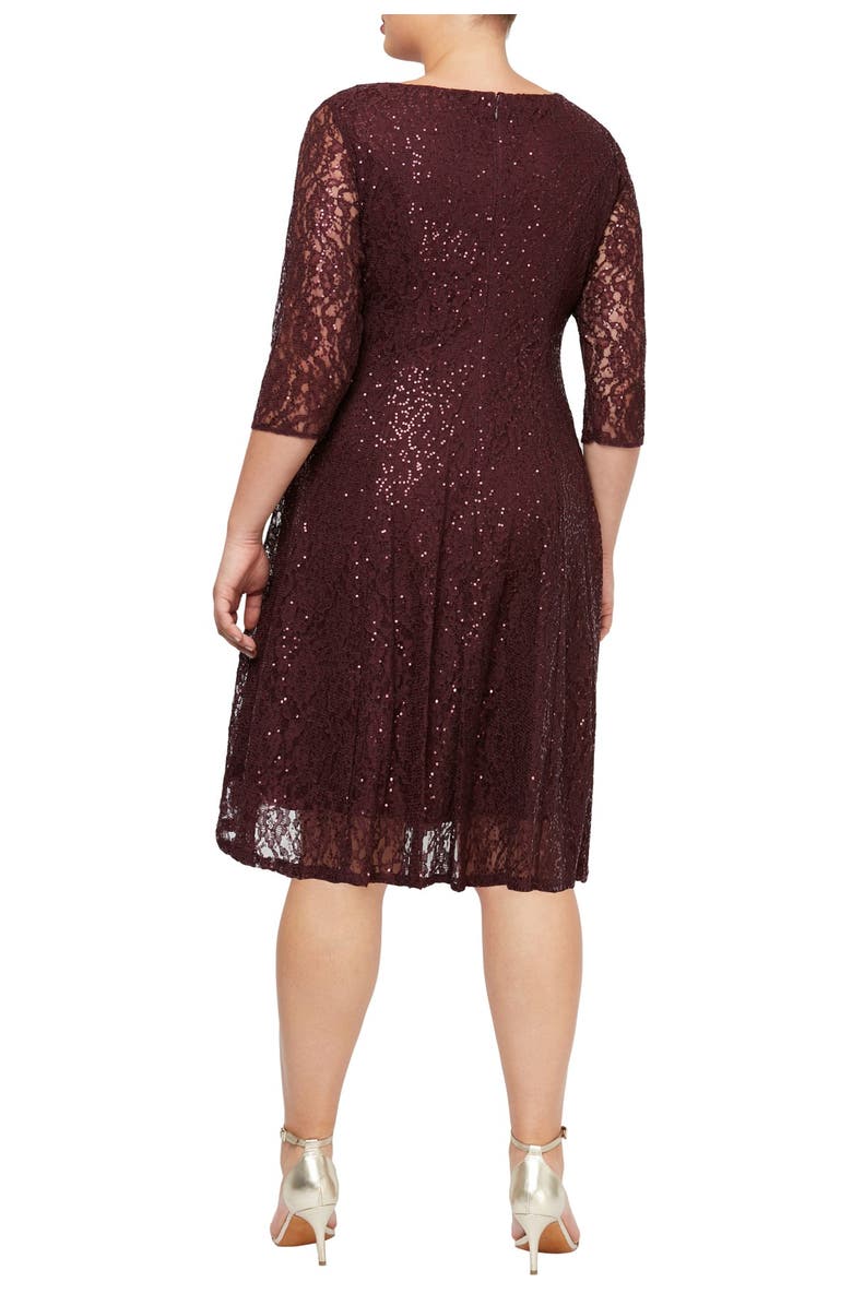 SL FASHIONS Lace V-Neck Dress, Alternate, color, Fig
