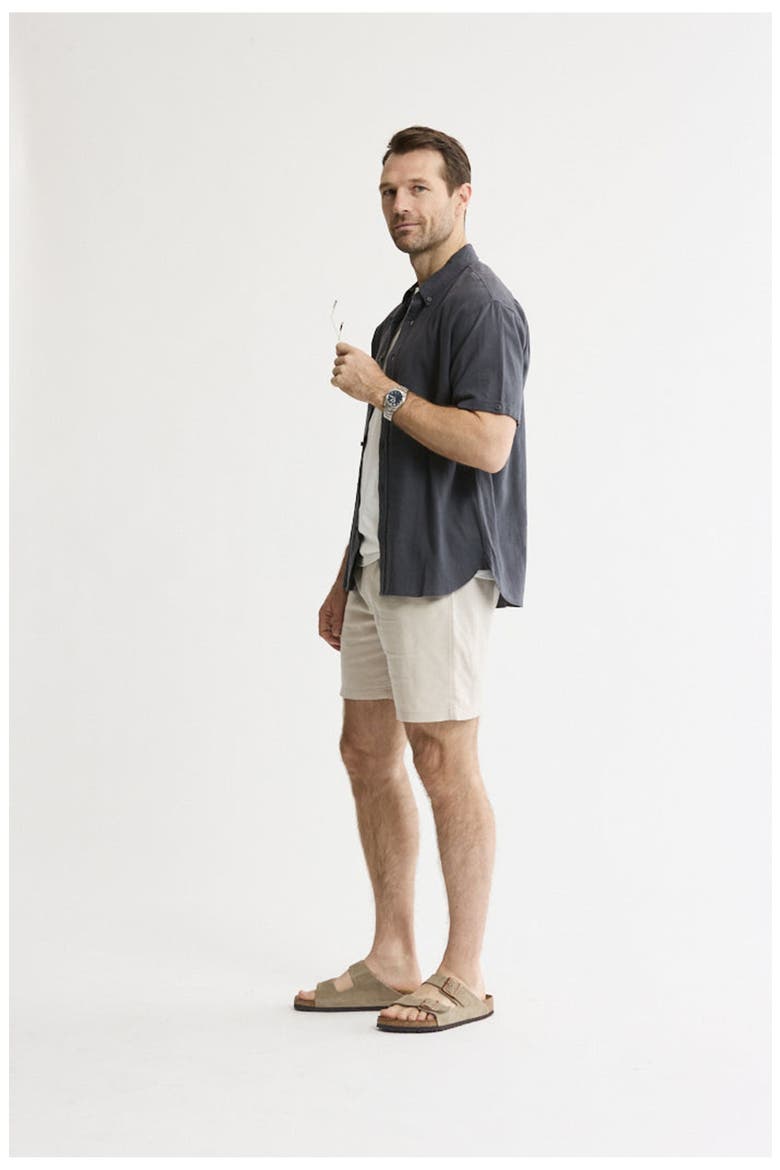 Linen Blend Short Sleeve Shirt, Alternate, color, Asphalt