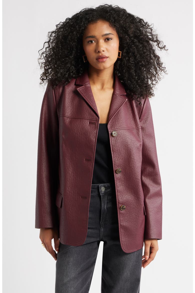 Pebble Faux Leather Jacket, Main, color, BURGUNDY TANNIN