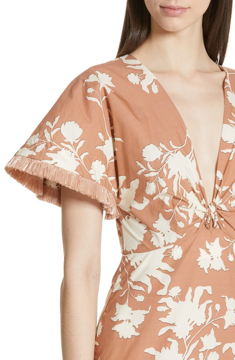 Johanna Ortiz Tea House Raffia Trim Floral Print Dress, Alternate, color, 