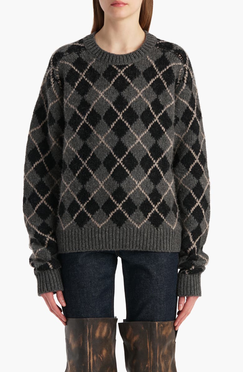 Khaite Pratt Oversize Argyle Plaid Cashmere Sweater, Main, color, Stone Multi