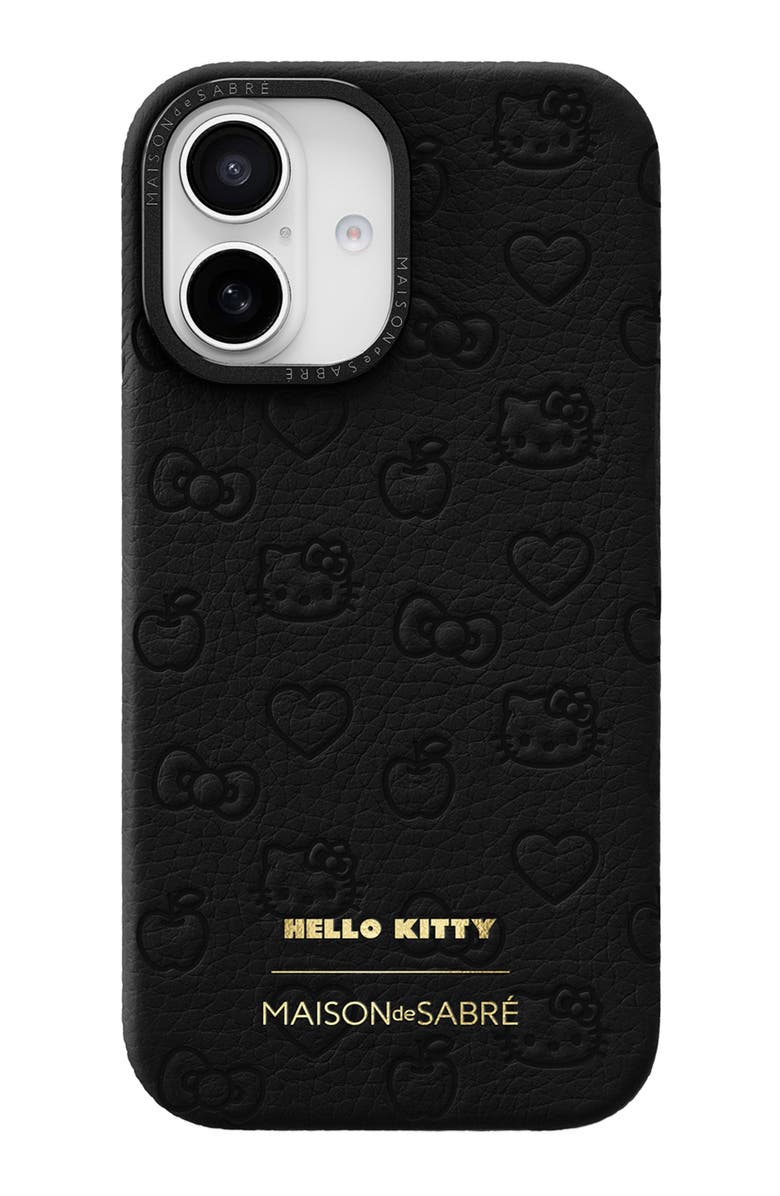 MAISON de SABRÉ Leather Phone Case, Main, color, Black Caviar (Hello Kitty)