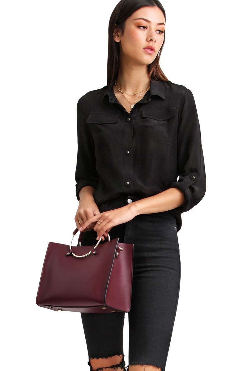 Belle & Bloom Eclipse Rolled Sleeve Blouse, Alternate, color, Black