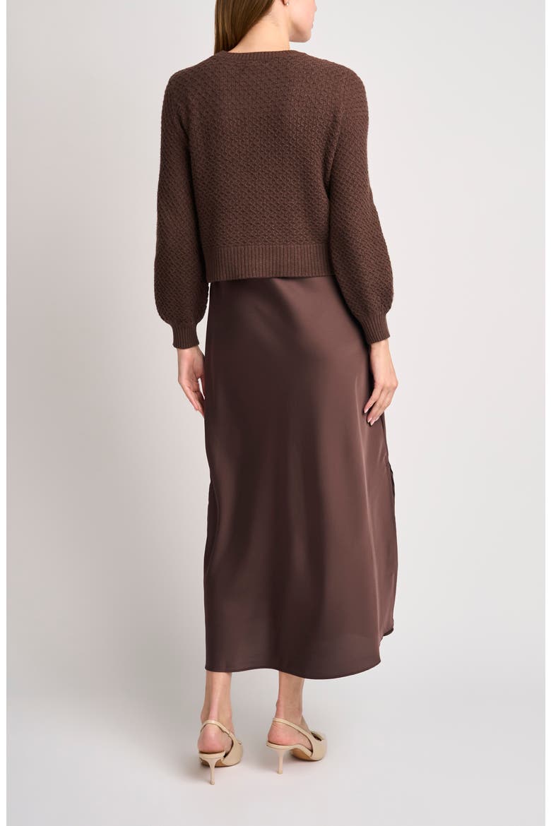 Honeycomb Stitch Puff Sleeve Sweater, Alternate, color, CHARCOAL BROWN