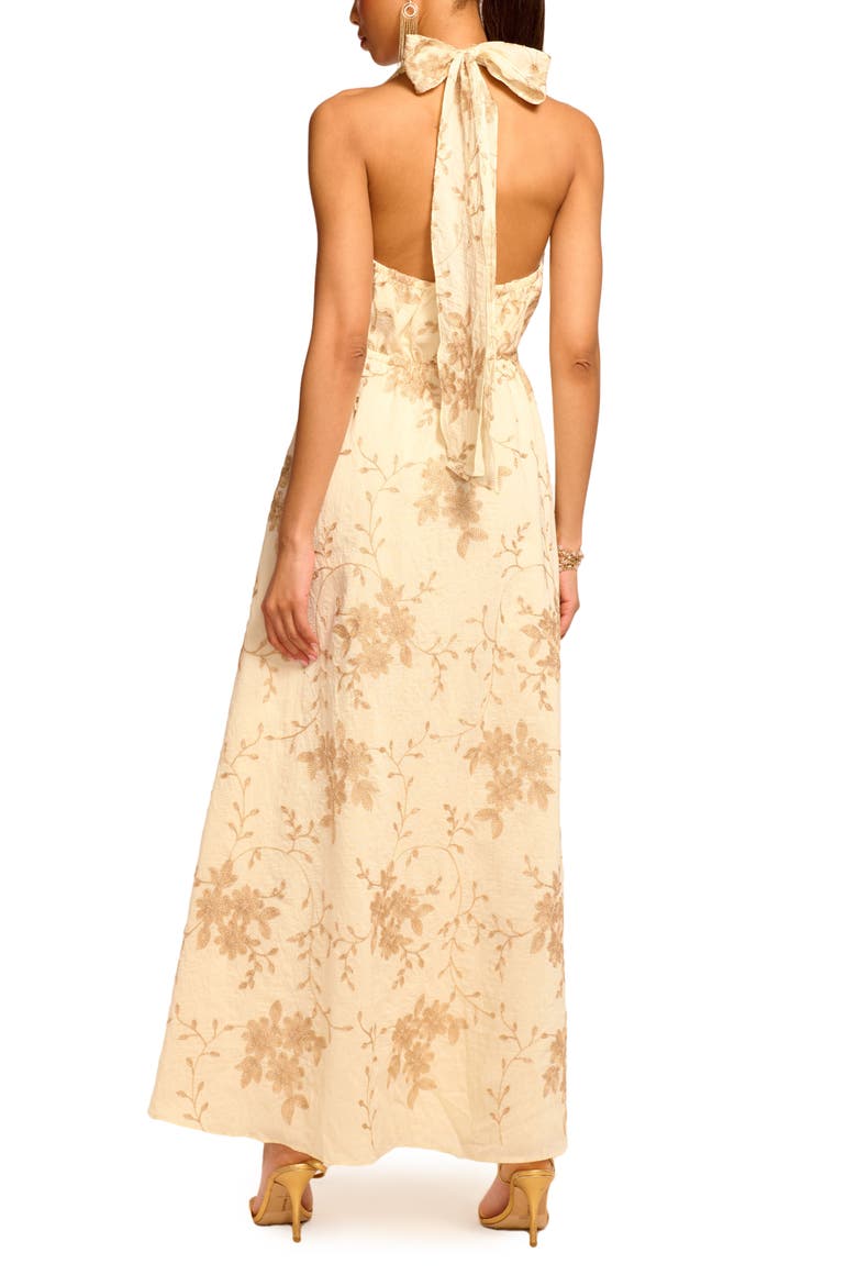 Imelda Metallic Floral Plunge Halter Neck Maxi Dress, Alternate, color, IVORY LUREX EMBROIDERY