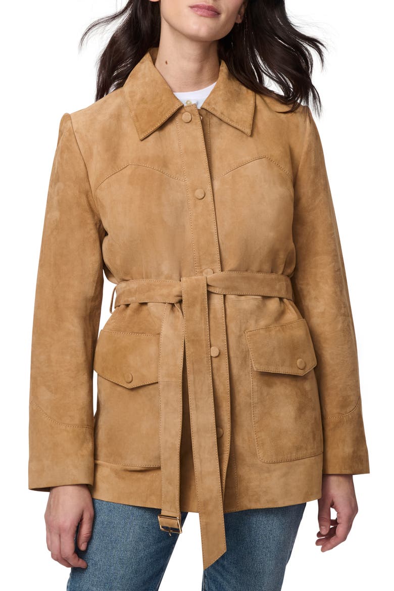 Belted Suede Jacket, Main, color, BRICK
