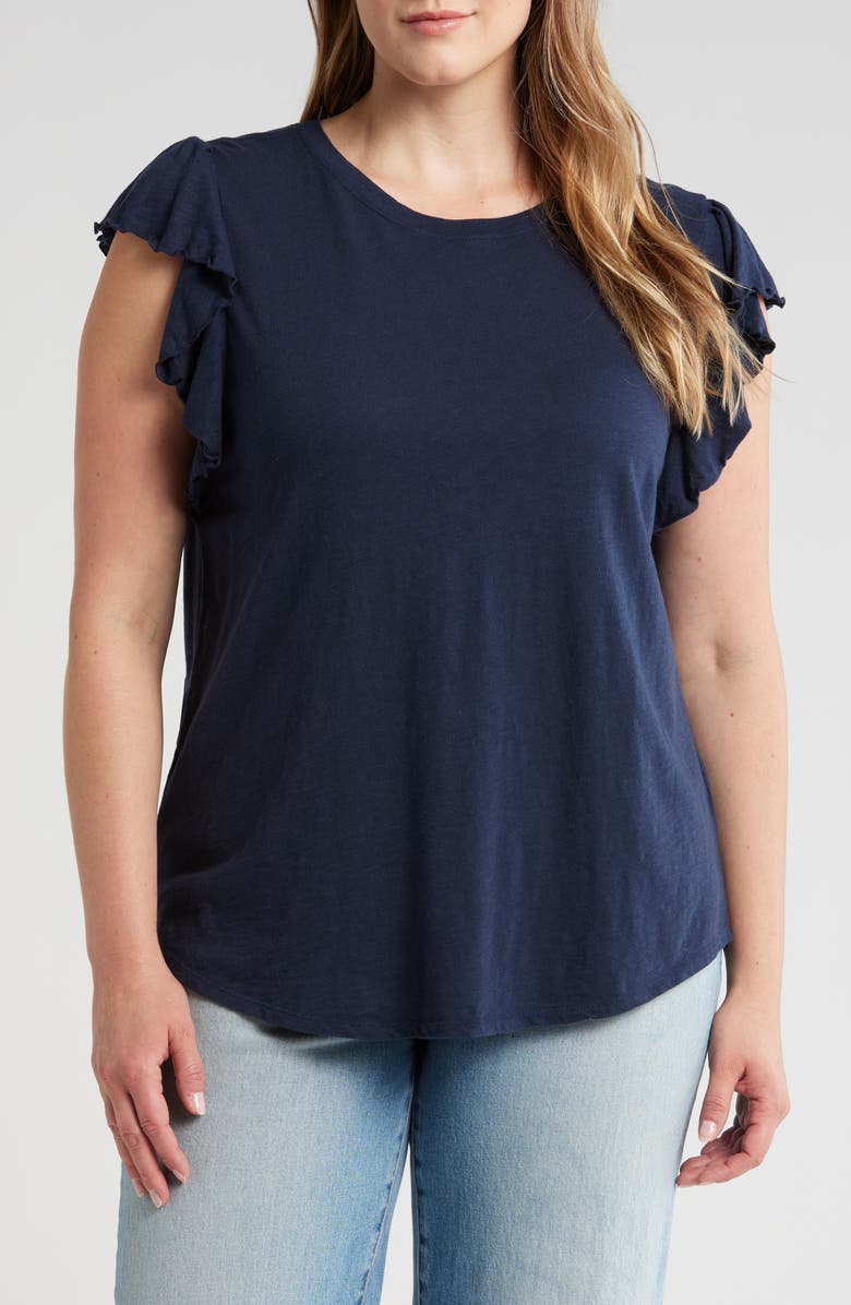 Caslon<sup>®</sup> Flutter Sleeve Cotton Slub Jersey Top, Main, color,