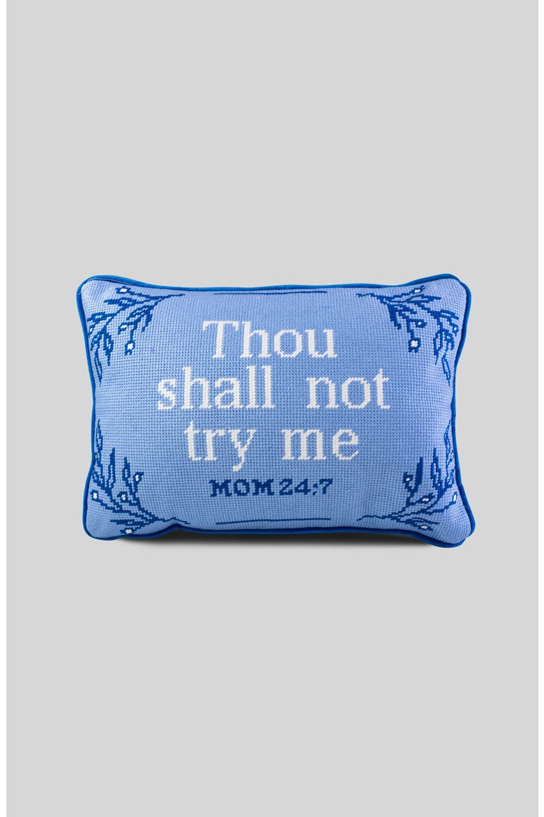 Try Me Needlepoint Pillow, Main, color, Blue