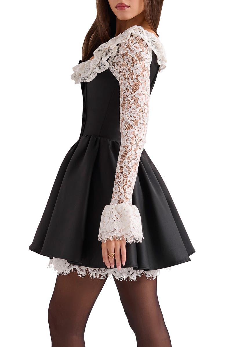 HOUSE OF CB Long Sleeve Minidress, Alternate, color, Ivory Black