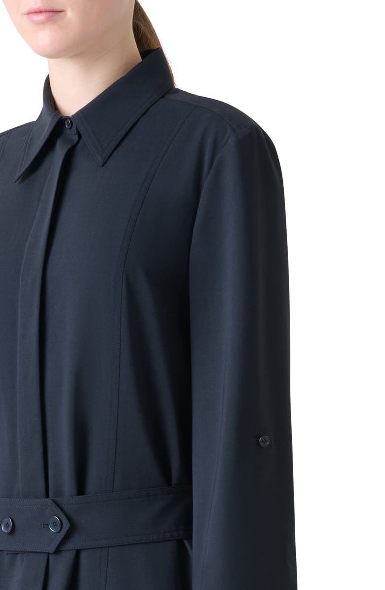 Akris punto Long Sleeve Stretch Wool Midi Shirtdress, Alternate, color, Navy