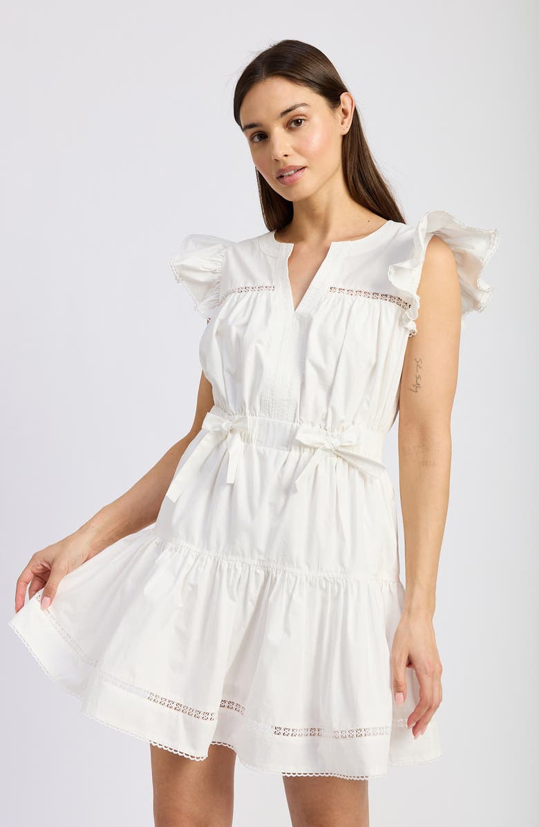 En Saison Isabella Bow Detail Cotton Poplin Minidress, Alternate, color, White