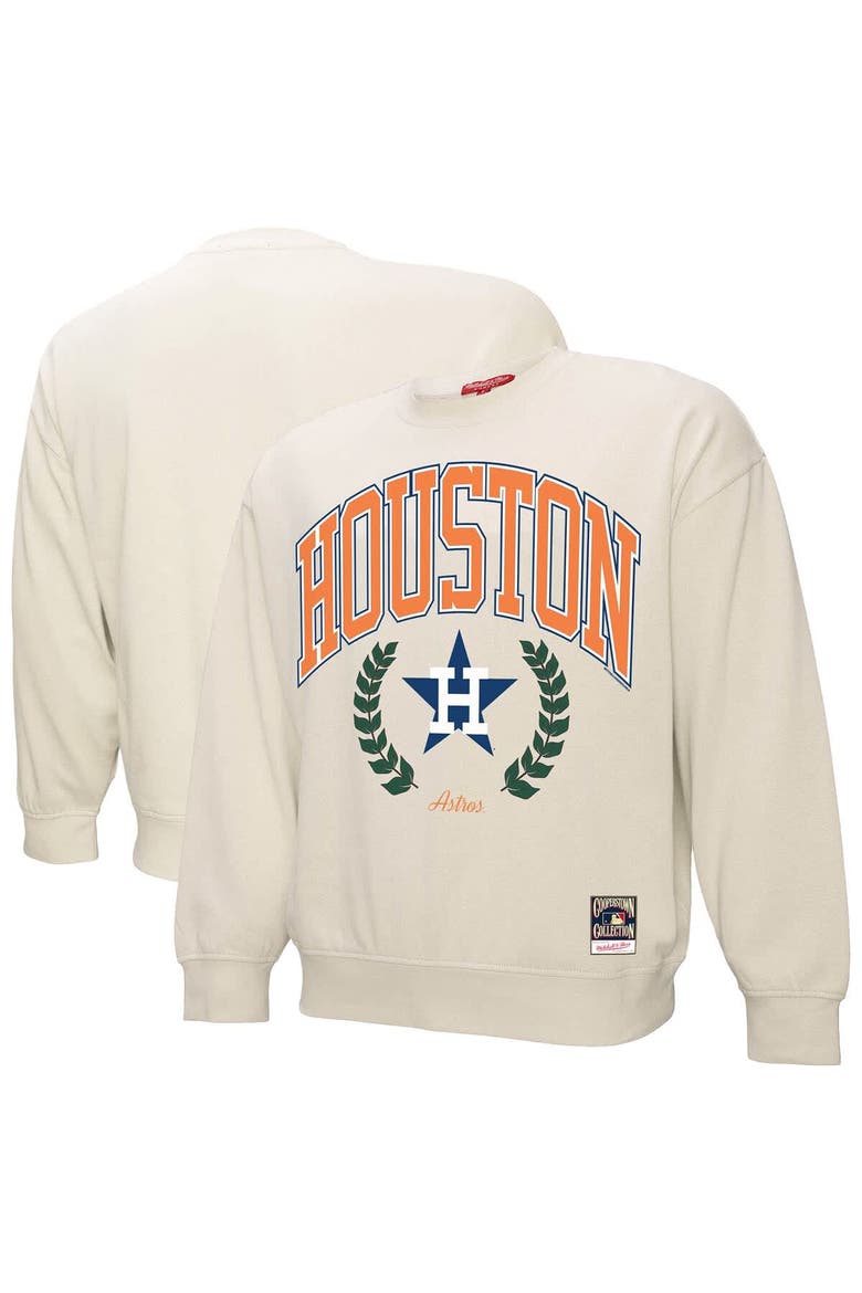 Women's Mitchell & Ness Cream Houston Astros Cooperstown Collection Laurel Crew Pullover Sweatshirt, Main, color, Cream