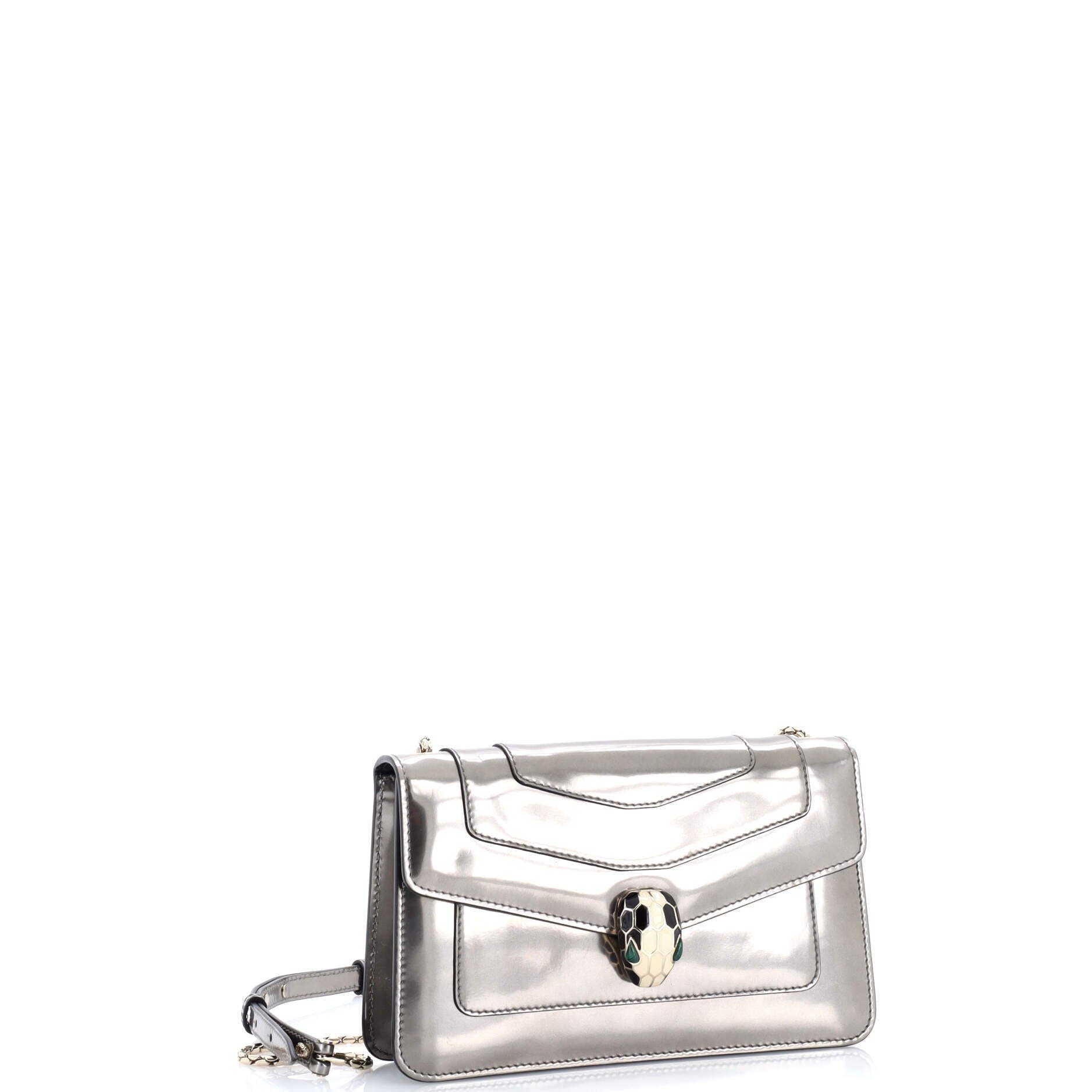 Serpenti Forever Shoulder Bag Metallic Leather Small, Alternate, color, Metallic Silver