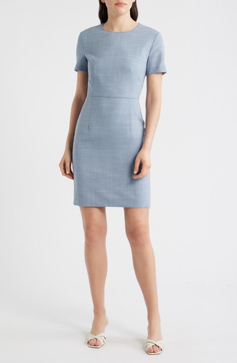 BOSS Dunera Virgin Wool Sheath Dress, Main, color, Pale Lagoon