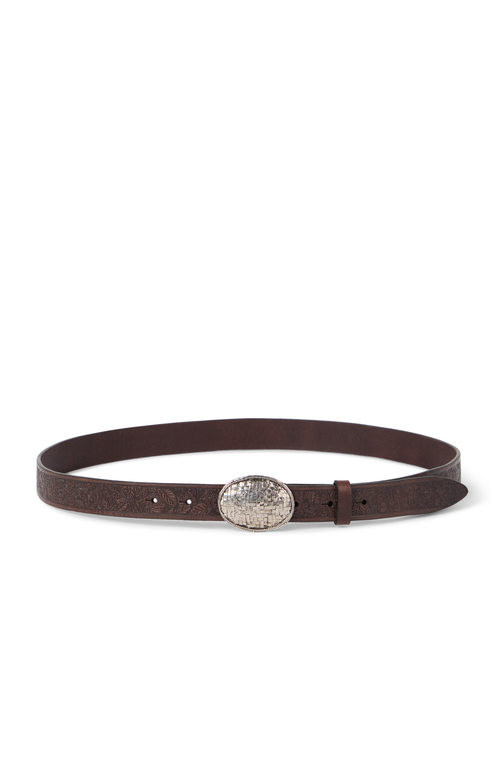Brunello Cucinelli Embossed Woven-buckle Belt In Black