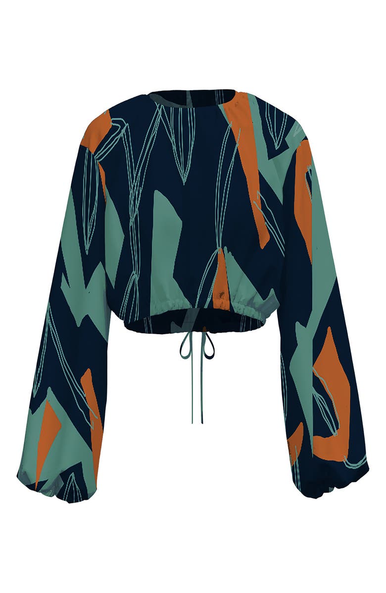 DIARRABLU Sarai Costa Print Blouson Sleeve Crop Top, Main, color, 
