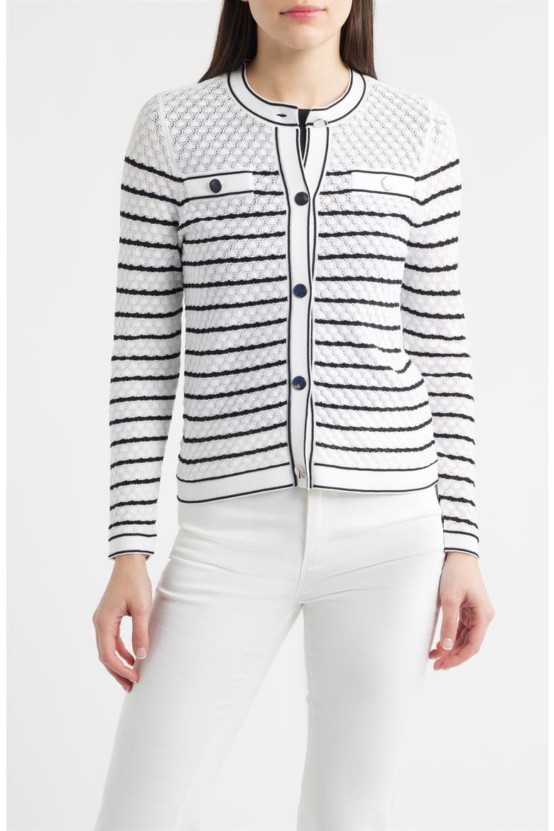 Stripe Stitch Detail Cardigan, Main, color, CRSPWHT/ ANNEBLACK