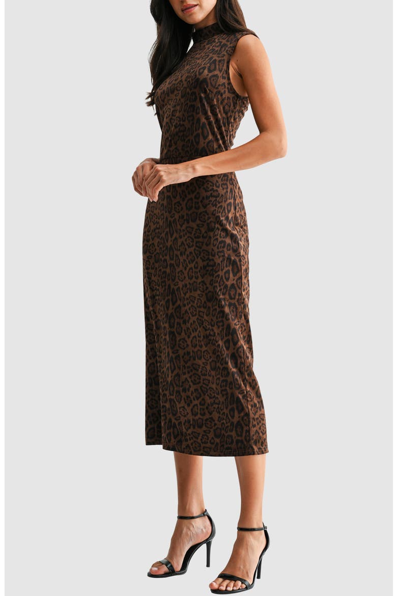 Mock Neck Sleeveless Midi Dress, Alternate, color, LEOPARD