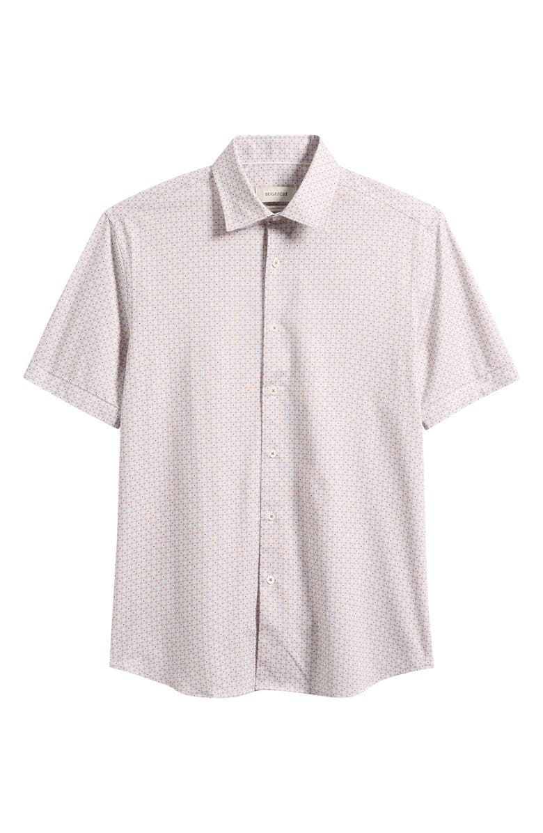 Bugatchi Miles OoohCotton<sup>®</sup> Geo Print Short Sleeve Button-Up Shirt, Main, color, Sienna