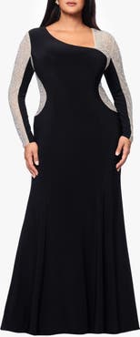 Xscape Evenings Studded Contrast Long Sleeve Trumpet Gown
