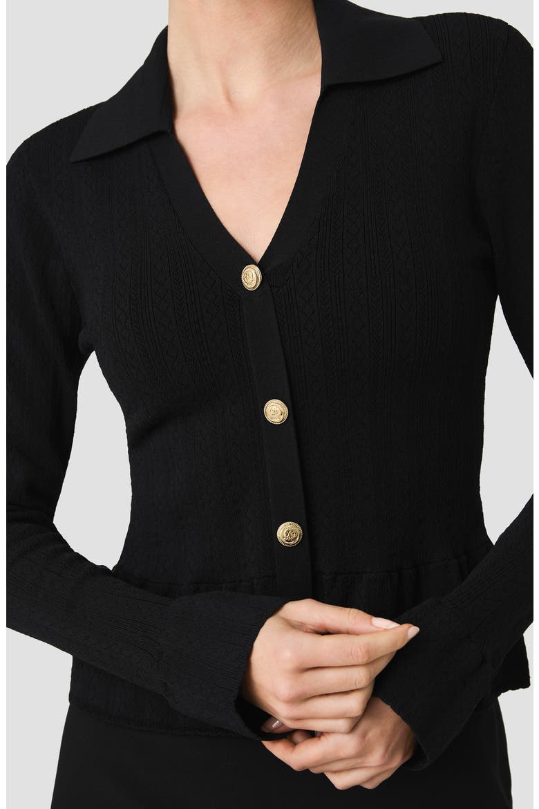 Crinkle Pointelle Peplum Top, Alternate, color, BLACK