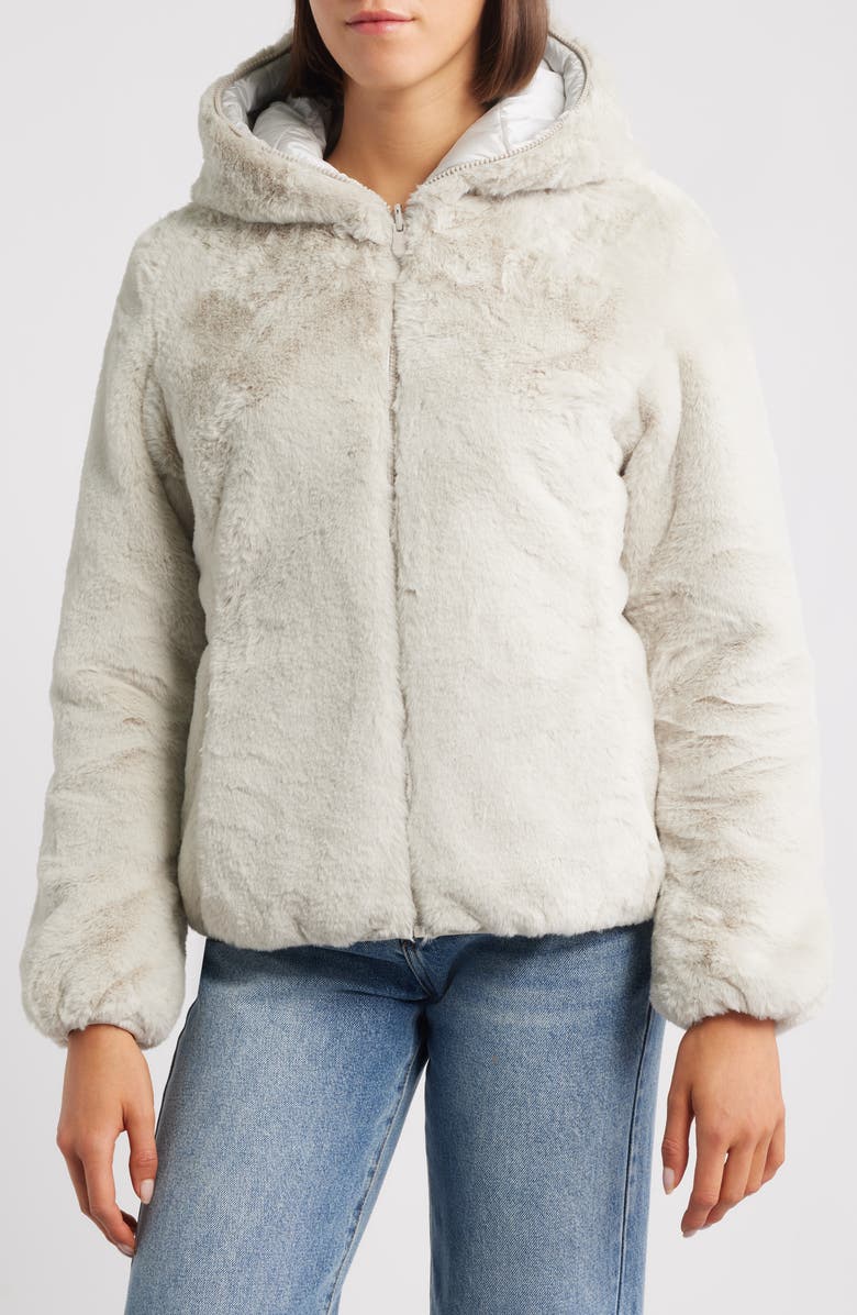 Save The Duck Laila Faux Fur Reversible Water Repellent Puffer Jacket, Main, color, Fog Grey