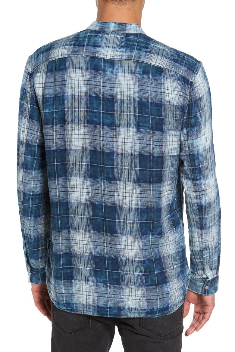Check Band Collar Sport Shirt, Alternate, color, INDIGO