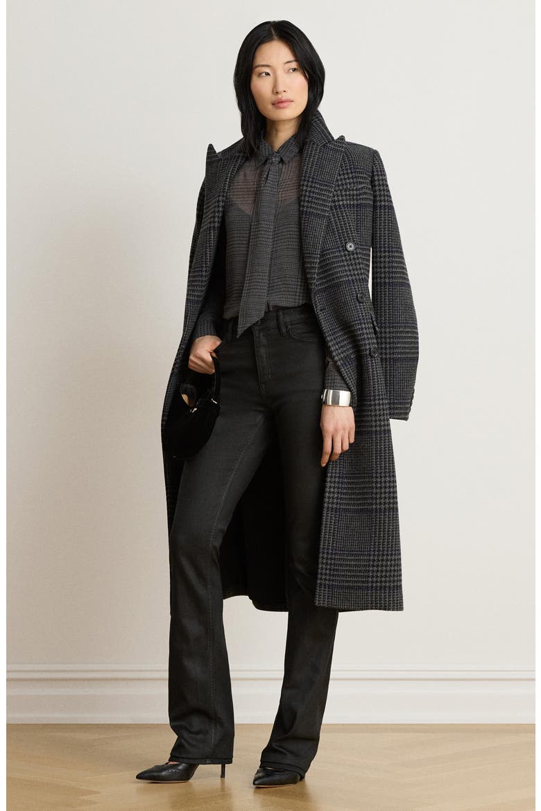 Tie Neck Glen Plaid Chiffon Shirt, Alternate, color, GREY