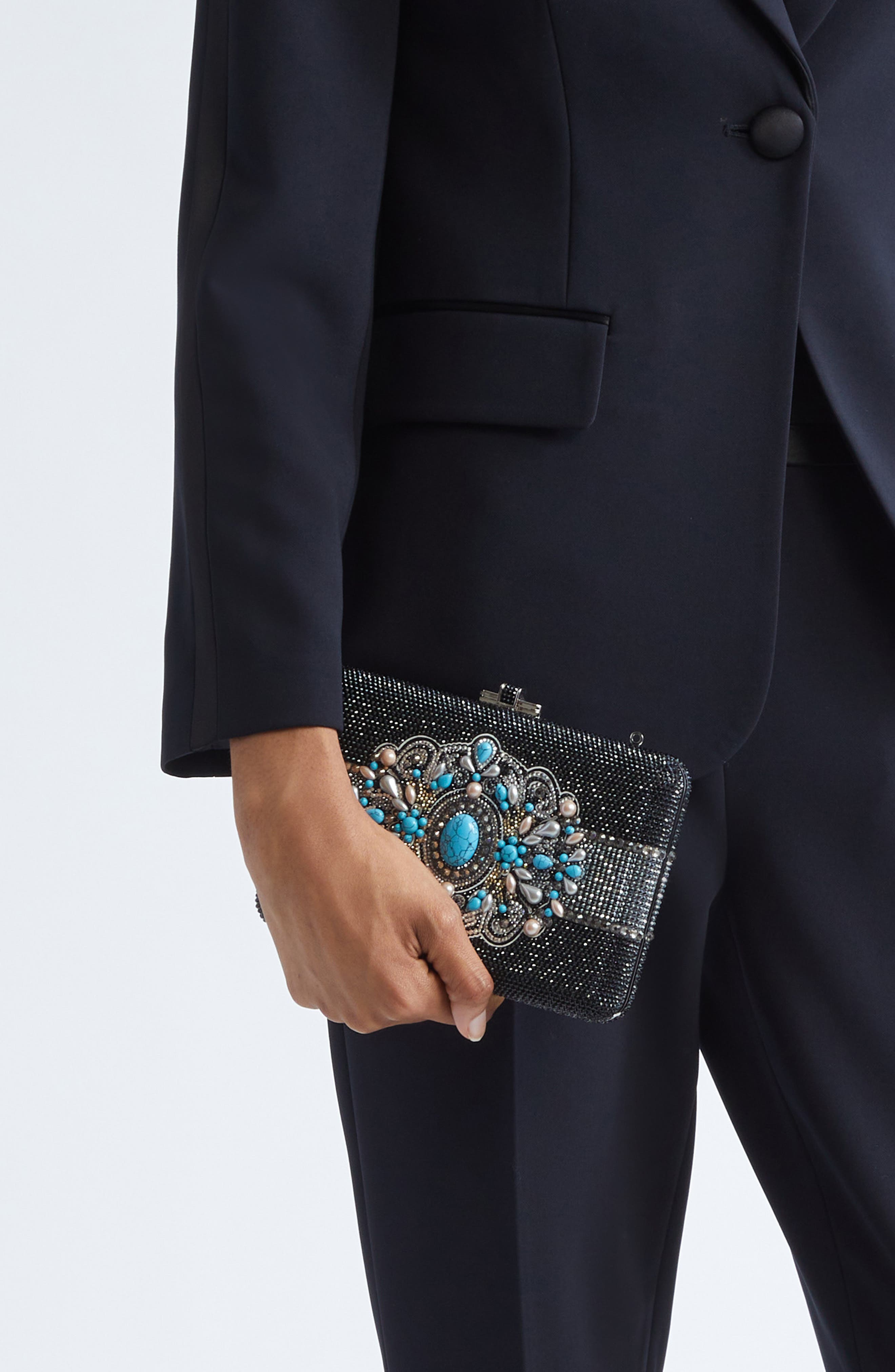 JUDITH LEIBER COUTURE Dixie Slim Slide Clutch, Alternate, color, Silver Jet Multi