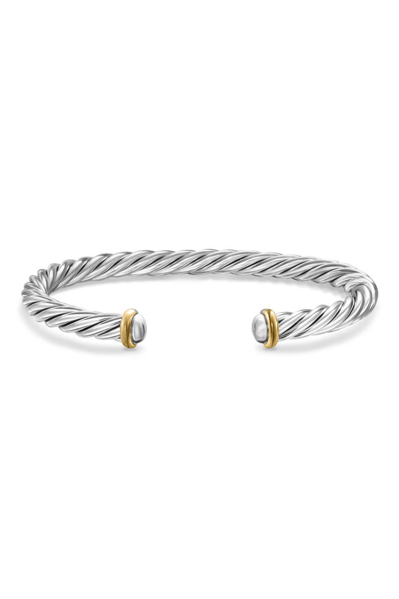 Cable Cuff Bracelet in Sterling Silver with 14K Yellow Gold, 6mm, Alternate, color, SILVER