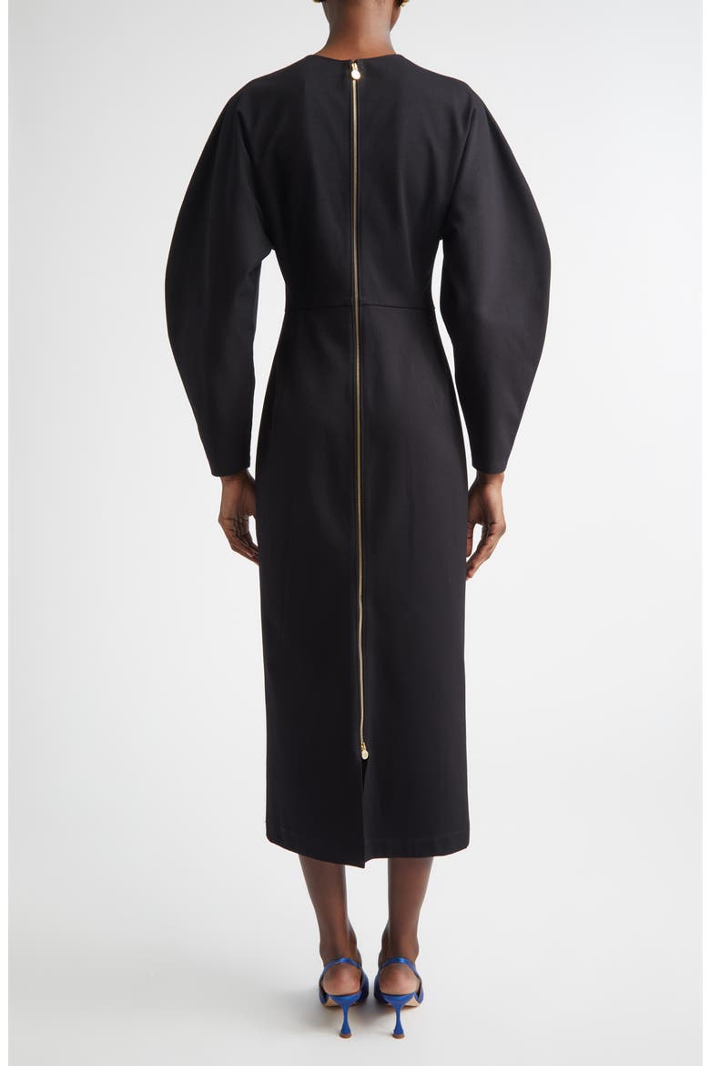Arc Sleeve Midi Dress, Alternate, color, BLACK