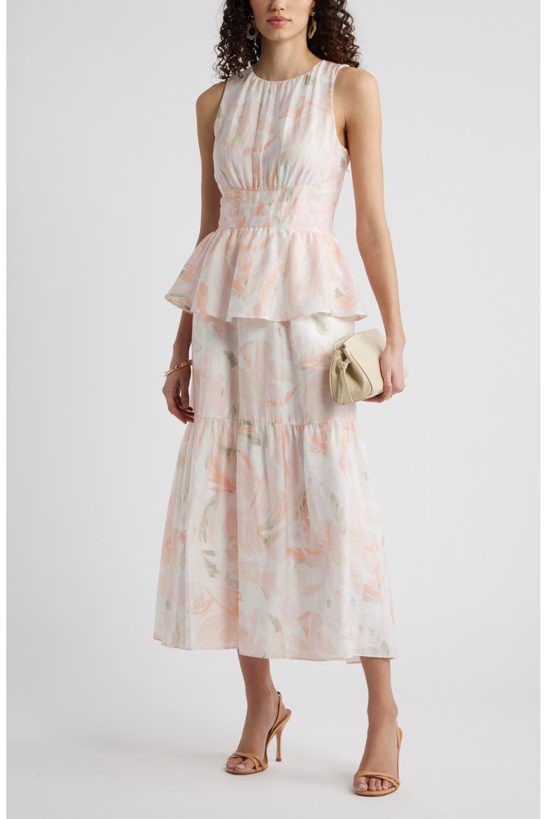 Crewneck Seamed Waist Maxi Dress, Alternate, color, WHITE JARDIN ABSTRACT