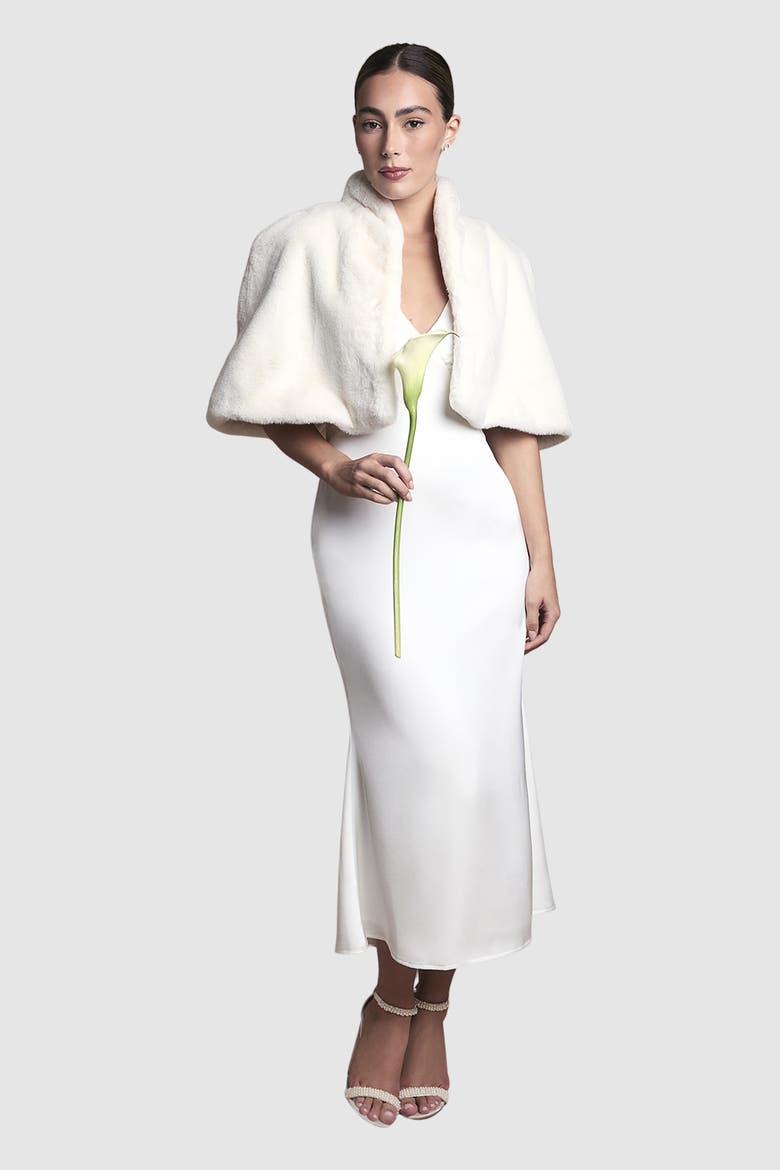 Faux Fur Cropped Cape, Alternate, color, Ivory