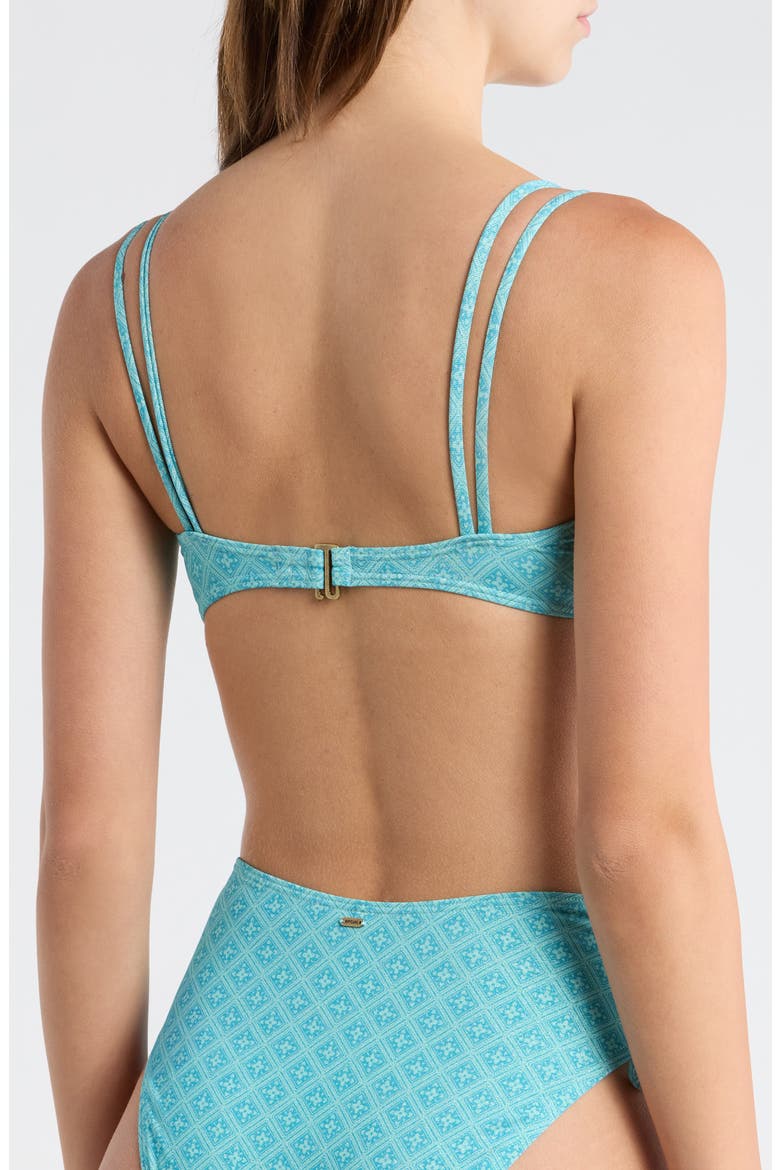 Moon Geo Metallic Ruched Bikini Top, Alternate, color, BLUE