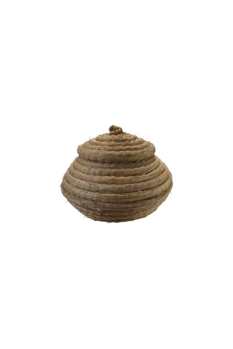 Woven Straw Basket with Lid, Natural, Main, color, Natural
