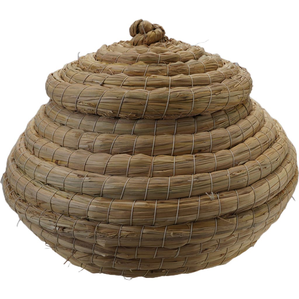 Storied Home Woven Straw Basket With Lid, Natural In Brown
