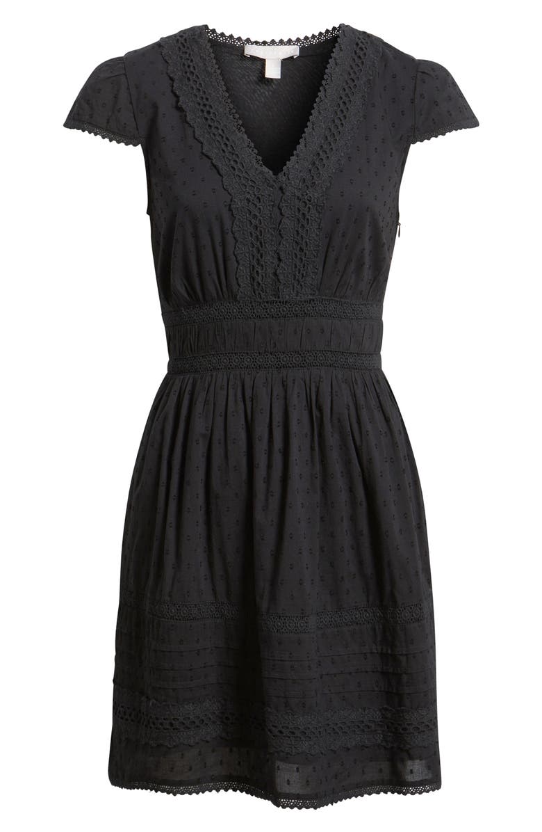 Chelsea28 Lace Detail Clip Dot Minidress, Alternate, color, Black