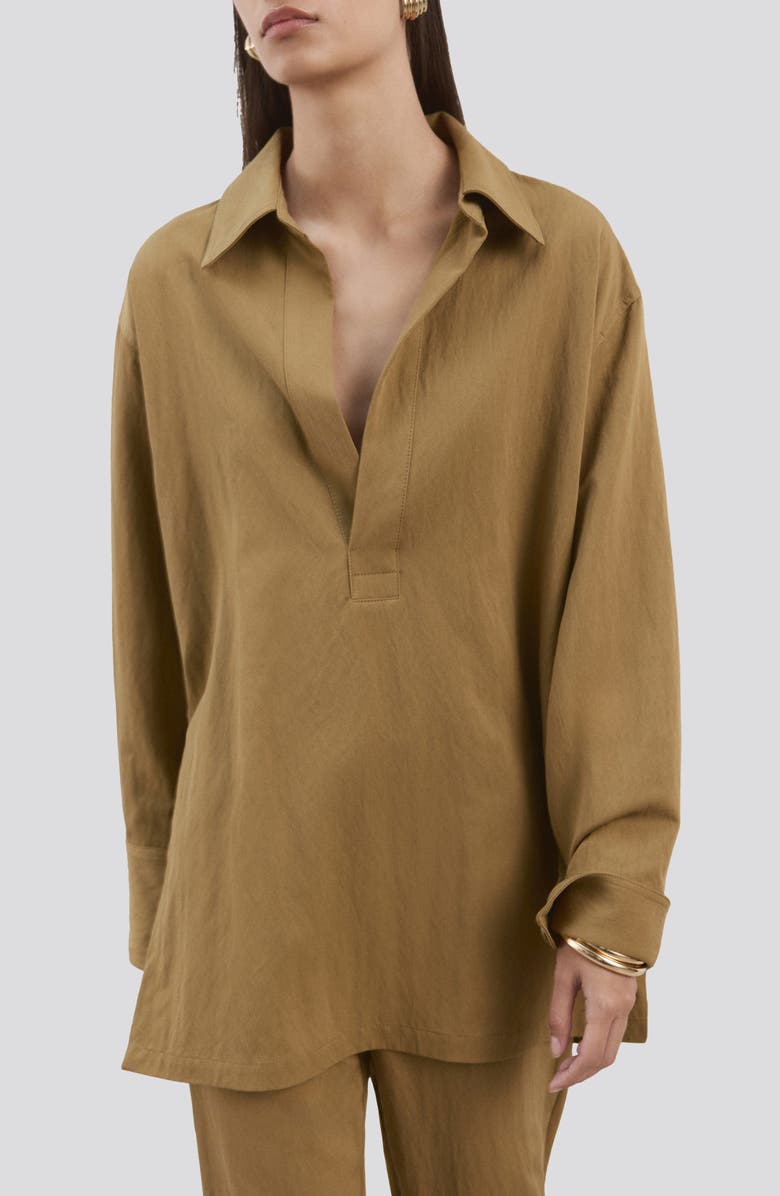 MANGO Oversize Popover Shirt, Main, color, Khaki