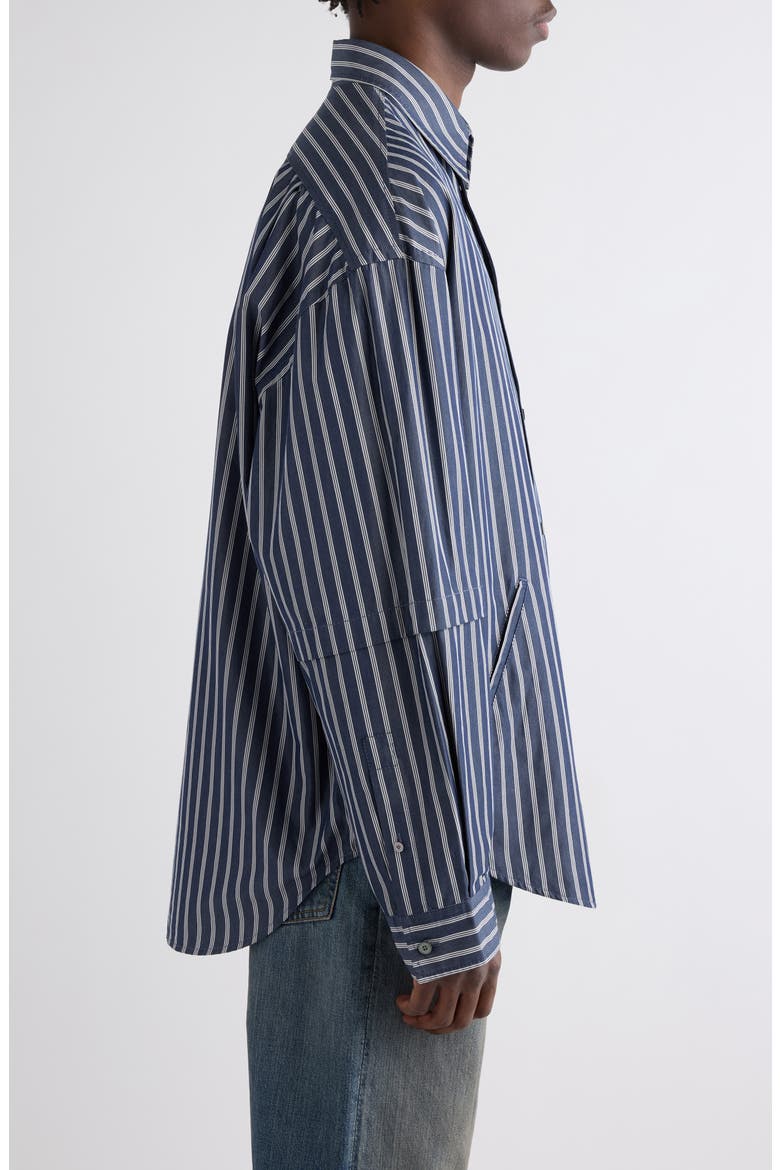 Satero Oversize Stripe Double Sleeve Poplin Button-Up Shirt, Alternate, color, BLUE/ WHITE