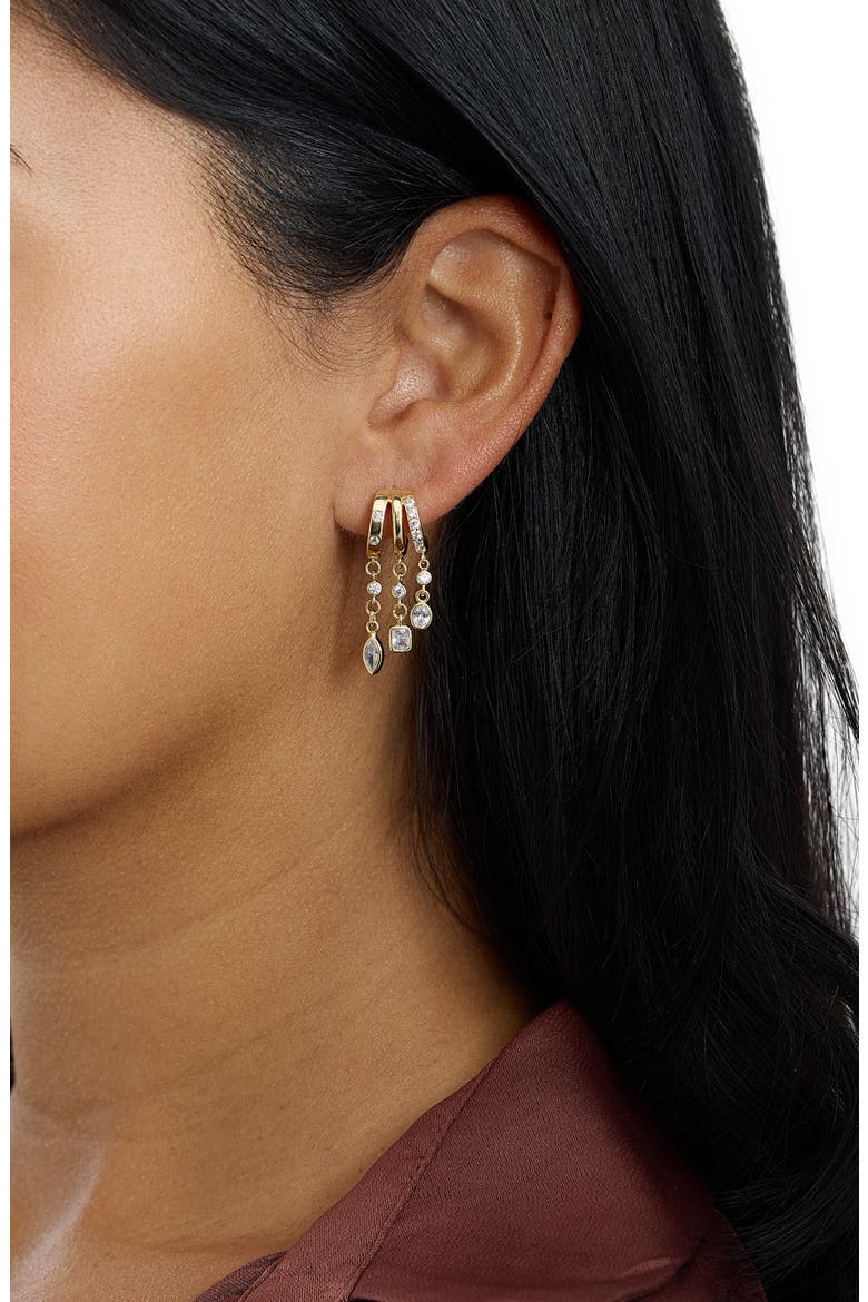 Modern Muse CZ Marquise Charm Hoop Earrings, Alternate, color, GOLD