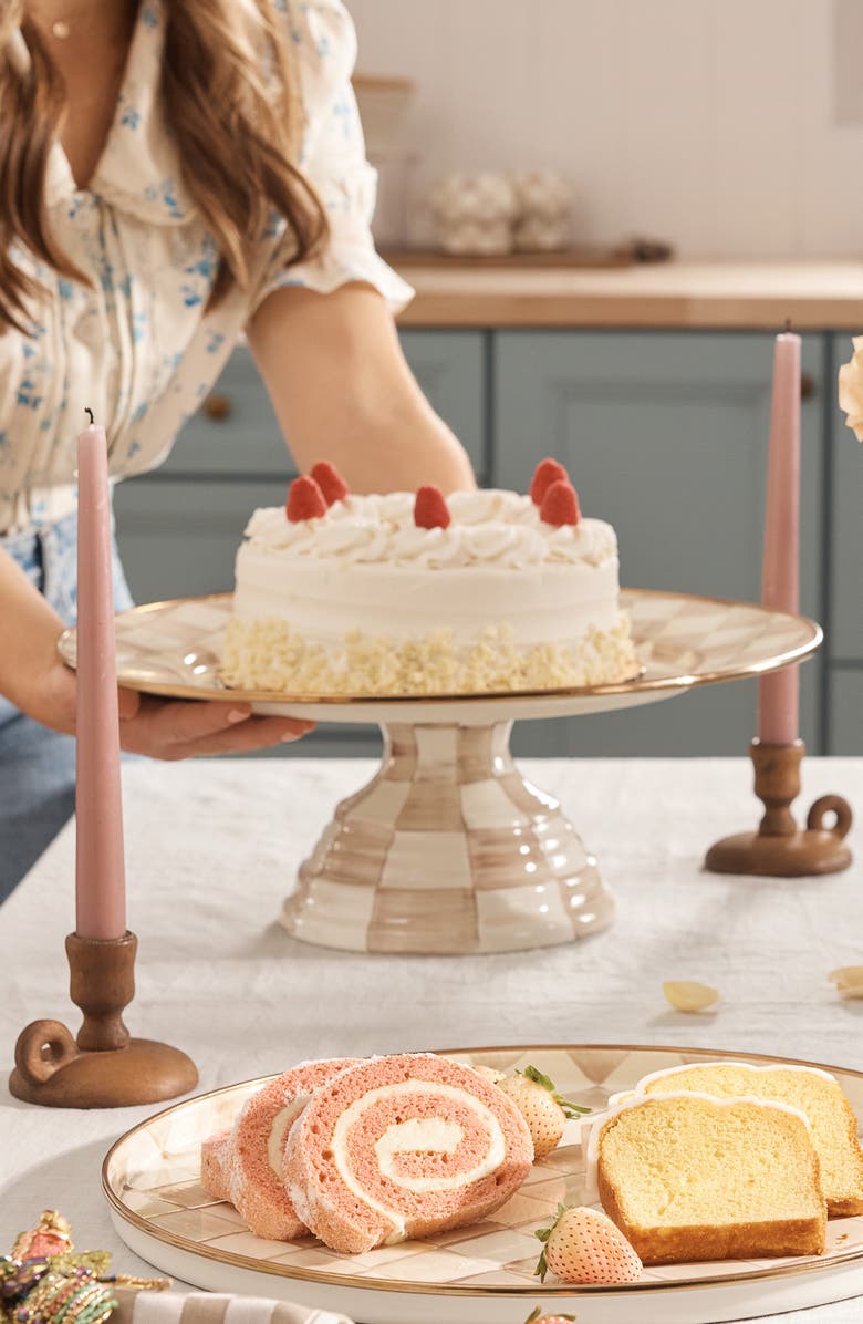 MACKENZIE CHILDS Mocha Check Large Pedestal Platter, Alternate, color, Mocha