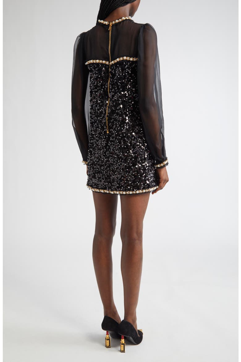 Embellished Long Sleeve Shift Dress, Alternate, color, BLACK MULTI