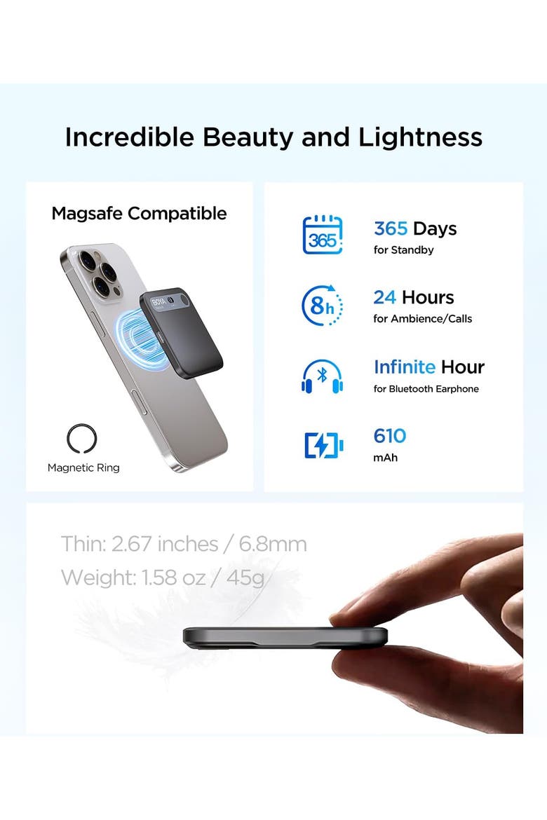 Ai Voice Recorder with Smart Transcription, Summary, App Control, 64GB Storage, Cloud Sync, 140+ Languages, MagSafe Compatible, Alternate, color, Black