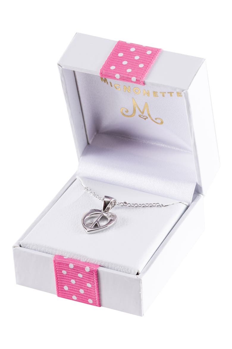Sterling Silver Heart Peace Sign Pendant Necklace, Alternate, color, SILVER