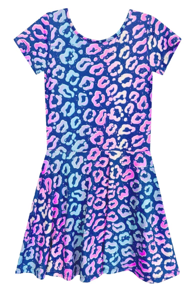 Kids' Simply Soft Short Sleeve Skater Dress, Main, color, DENIM LEOPARD