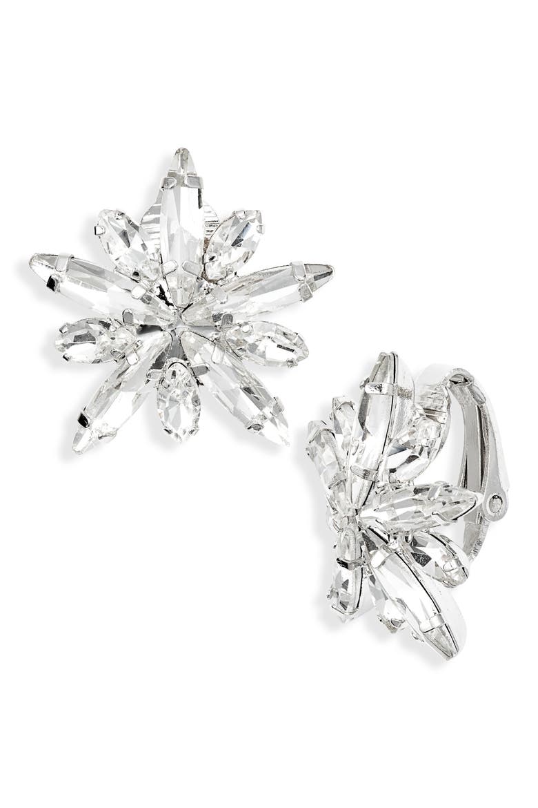 Navette Burst Clip-On Earrings, Main, color, CRYSTAL/ RHODIUM