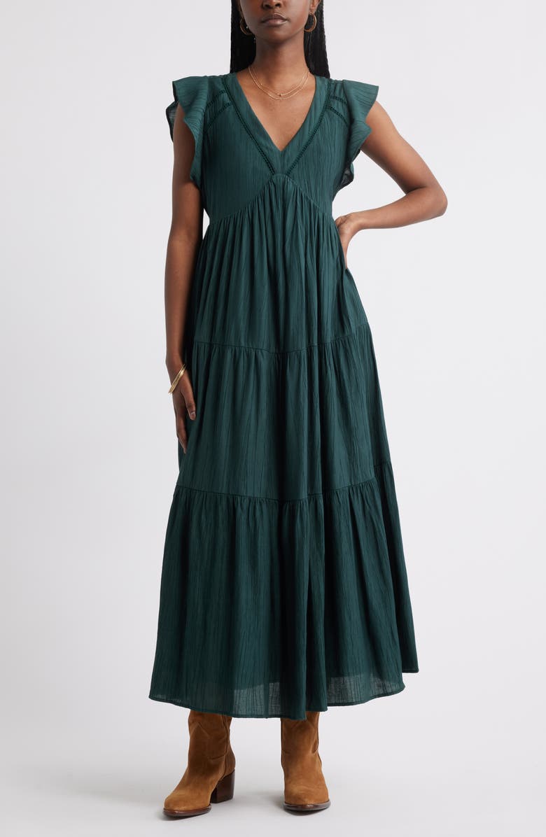 Treasure & Bond Crinkle Finish Flutter Sleeve Maxi Dress, Main, color, Green Gables