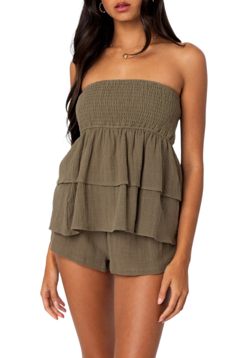 Harleigh Strapless Smocked Top, Main, color, OLIVE